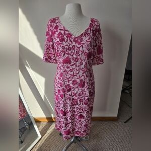 J S Collection Women's V-Neck Red Floral Dress Sz 10.
